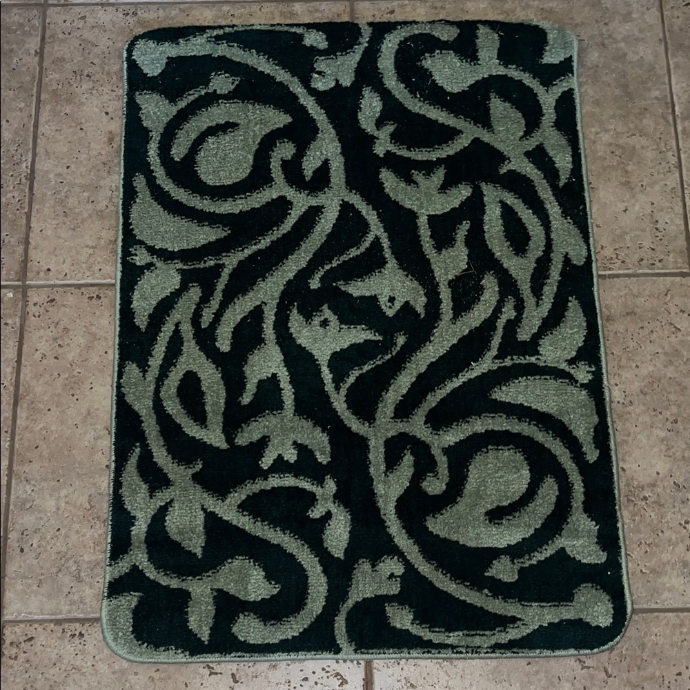 Don Aslett Green Floral Microfiber Indoor Mat Rug
